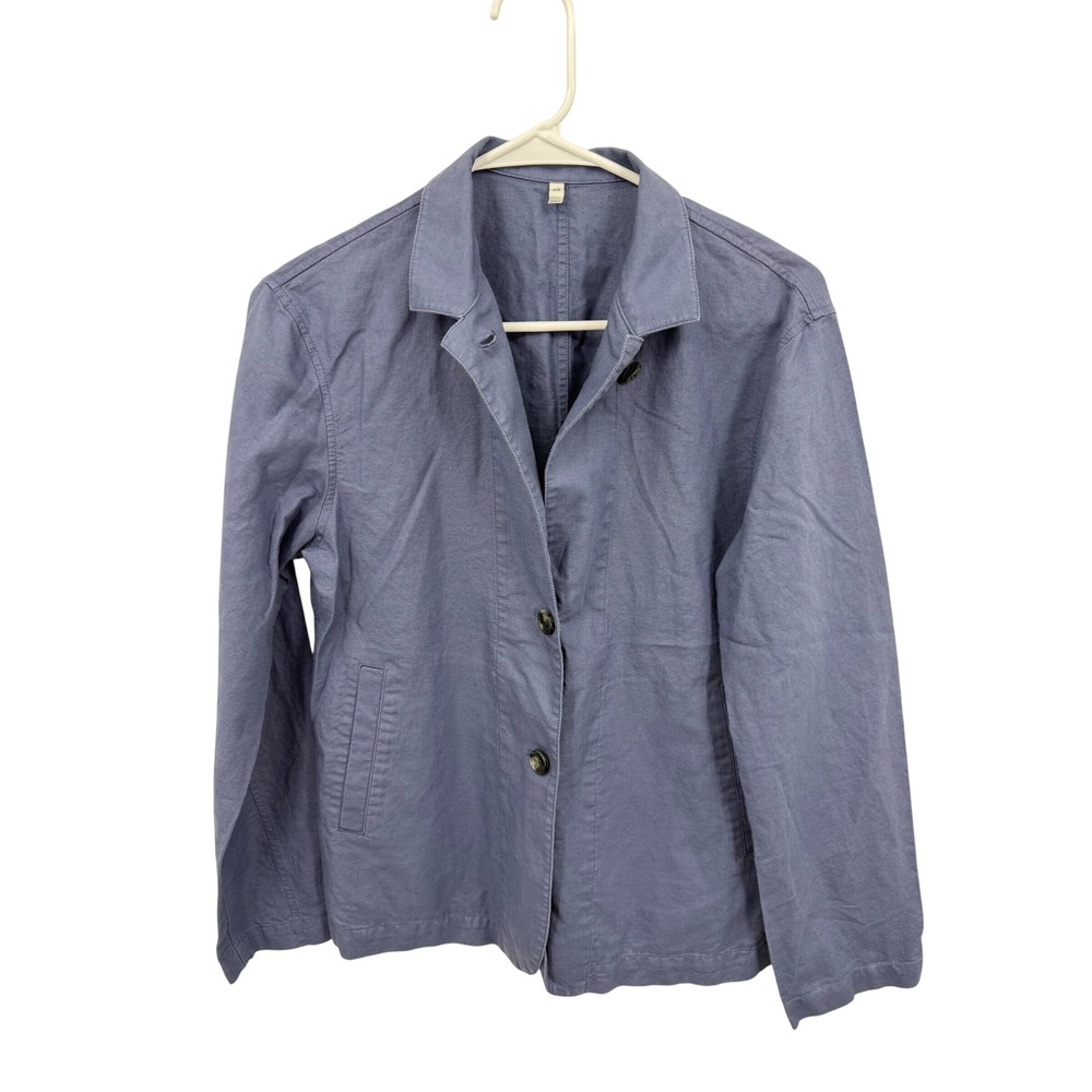 Muji Hemp Cotton Blend Chore Jacket Womens XS Blue Button Front Lightweight Coat